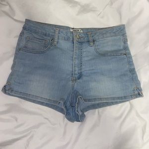 light blue denim shorts
